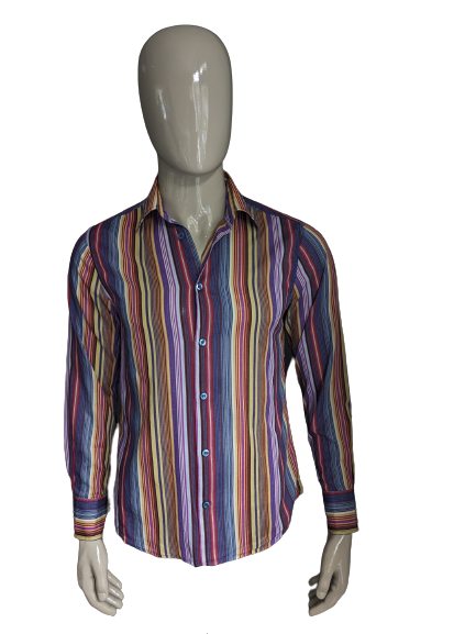 H&M shirt. Purple brown yellow red striped. Size M.