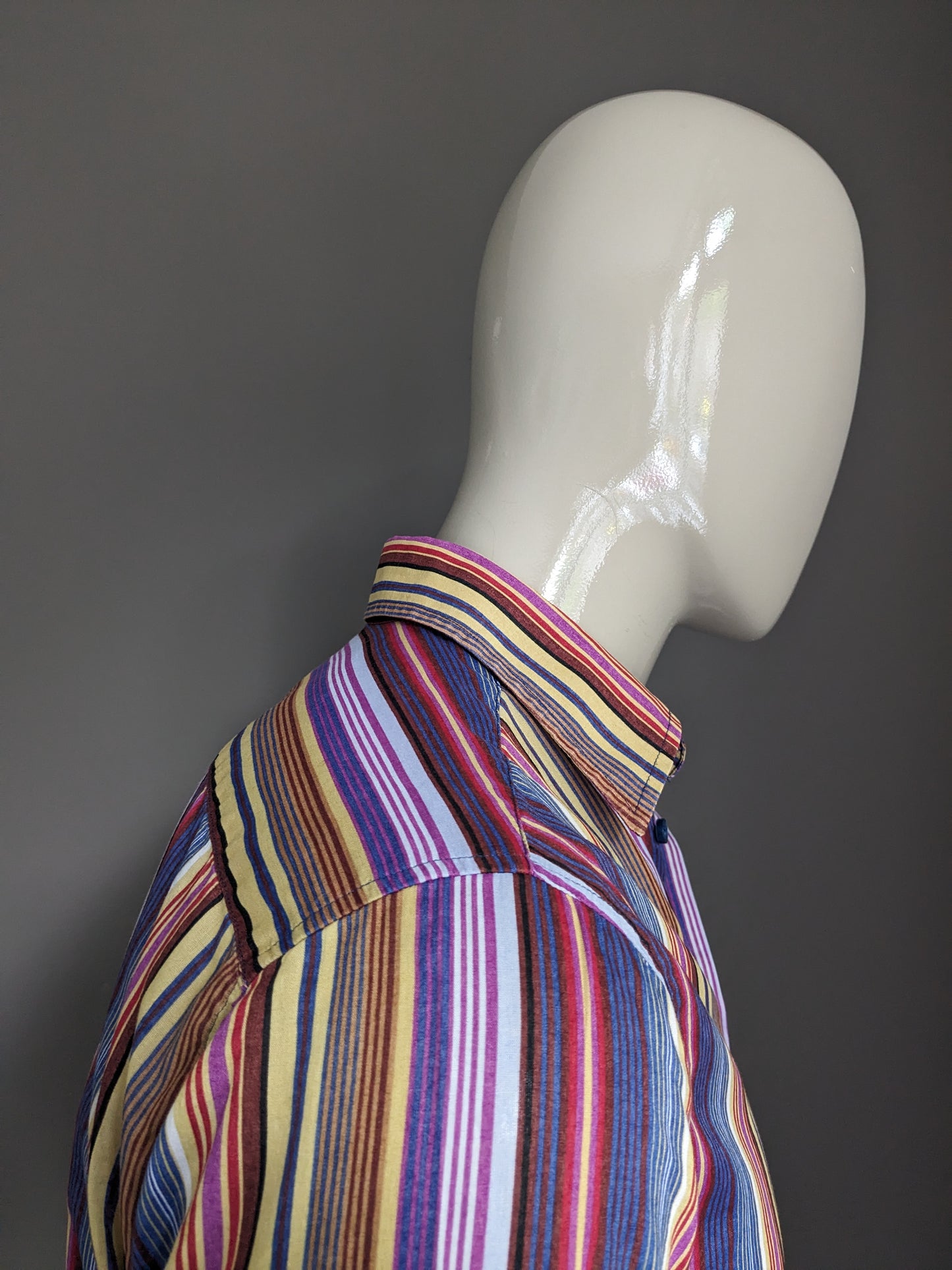 H&M shirt. Purple brown yellow red striped. Size M.