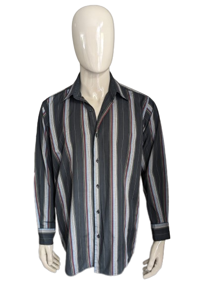 Vintage NPO No Problems Shirt. Black rouge bleu gris rayé. Taille 2xl / xxl.