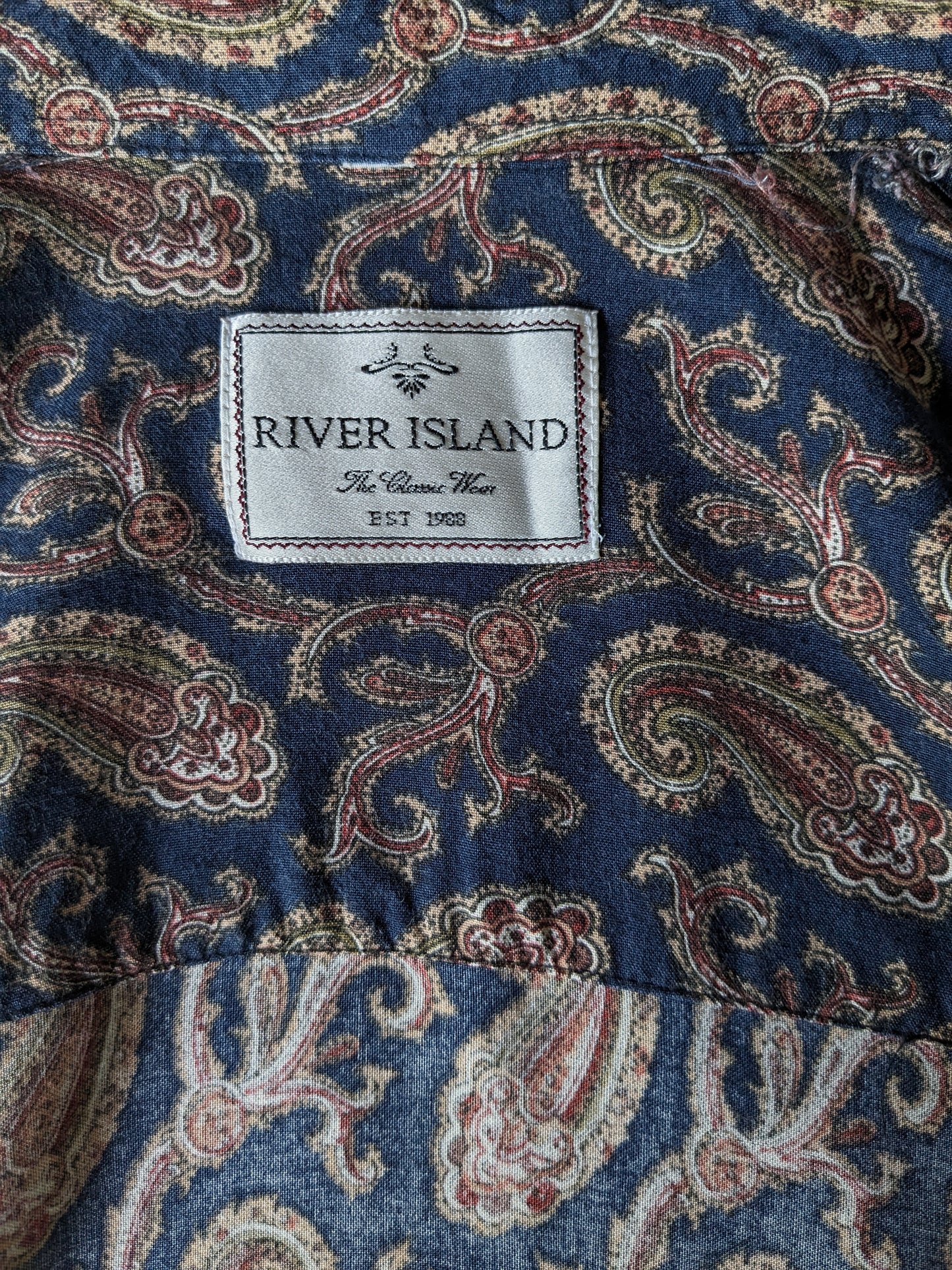 River Island overhemd. Rood Blauw Groene Paisley print. Maat M.