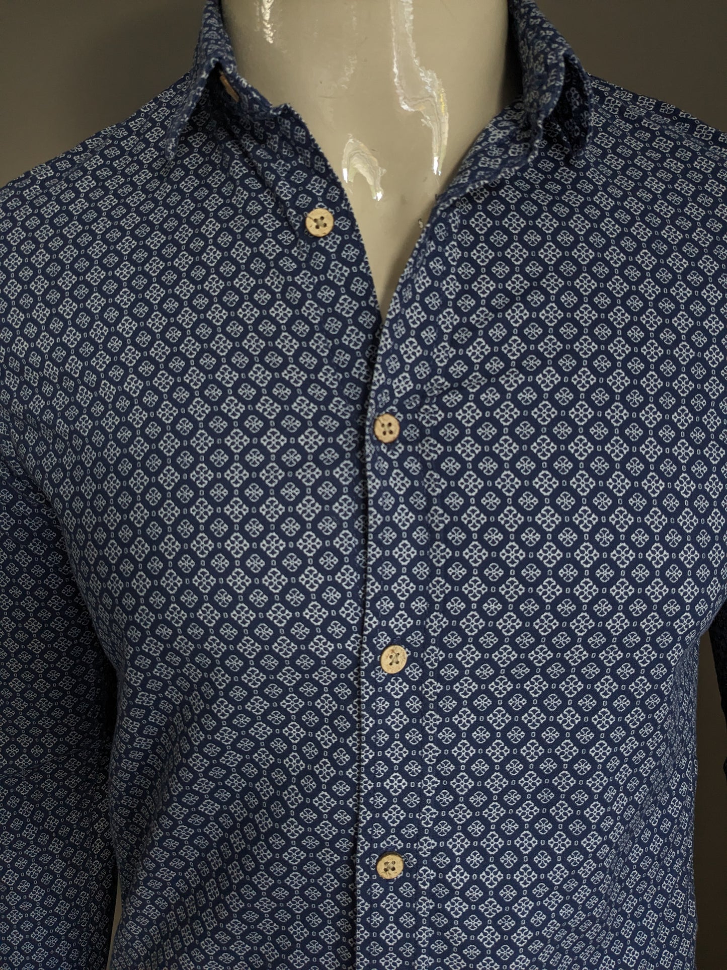 Tom Tailor Denim overhemd. Blauw Witte print. Maat S.