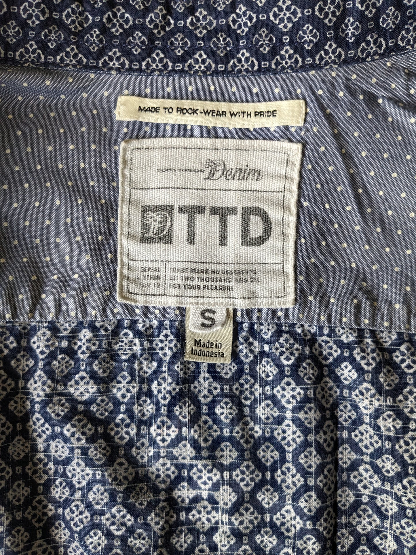 Tom Tailor Denim Shirt. Impression blanche bleue. Taille S.