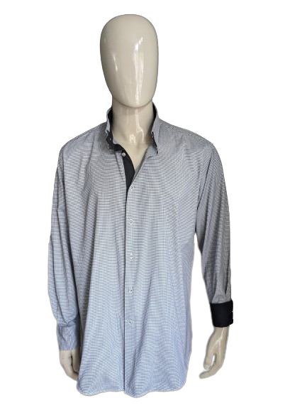Blumfontain -Shirt mit Ellbogenflecken. Schwarz -Weiß -Motiv. Größe 2xl / xxl.