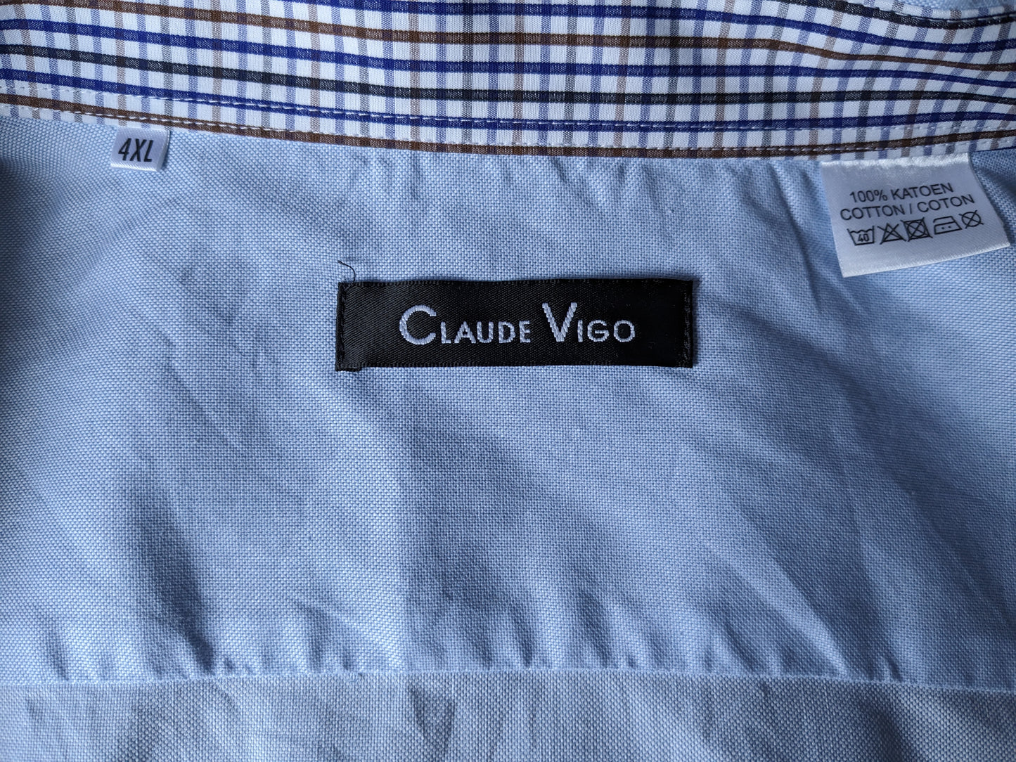 Claude Vigo overhemd met elleboogstukken. Licht Blauw gekleurd. Maat 4XL / XXXXL.