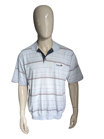 Claudio M Vintage-Polo mit elastischem Band. Blau Rot Weiß gestreift. Größe XL.