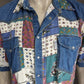 Vintage Ozkan overhemd korte mouw met drukknopen. Blauw Paars Groen gebloemd. Maat XL.