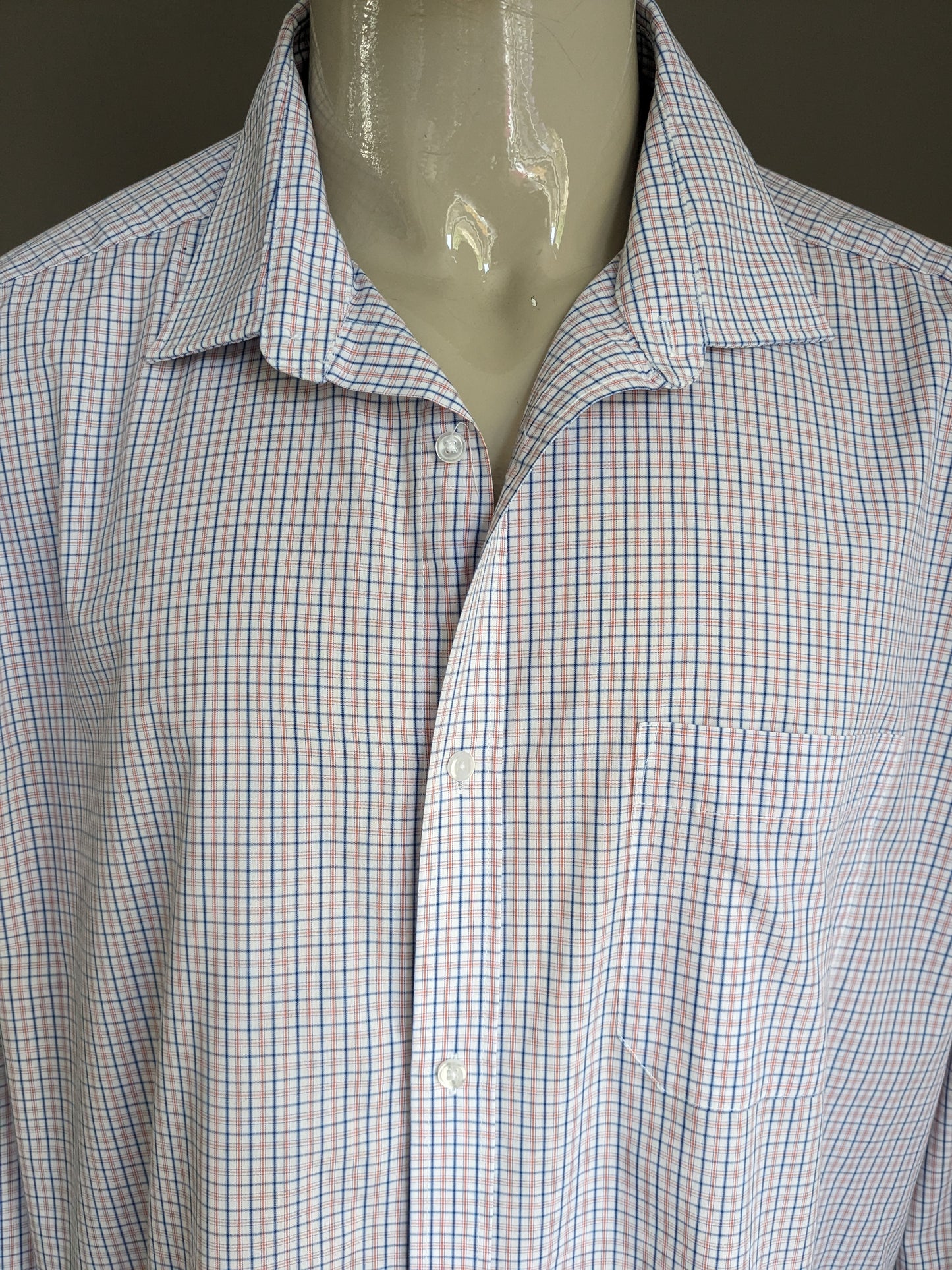 Debenhams Collection overhemd. Rood Blauw Wit geruit. Maat 4XL / XXXXL. Classic Fit.