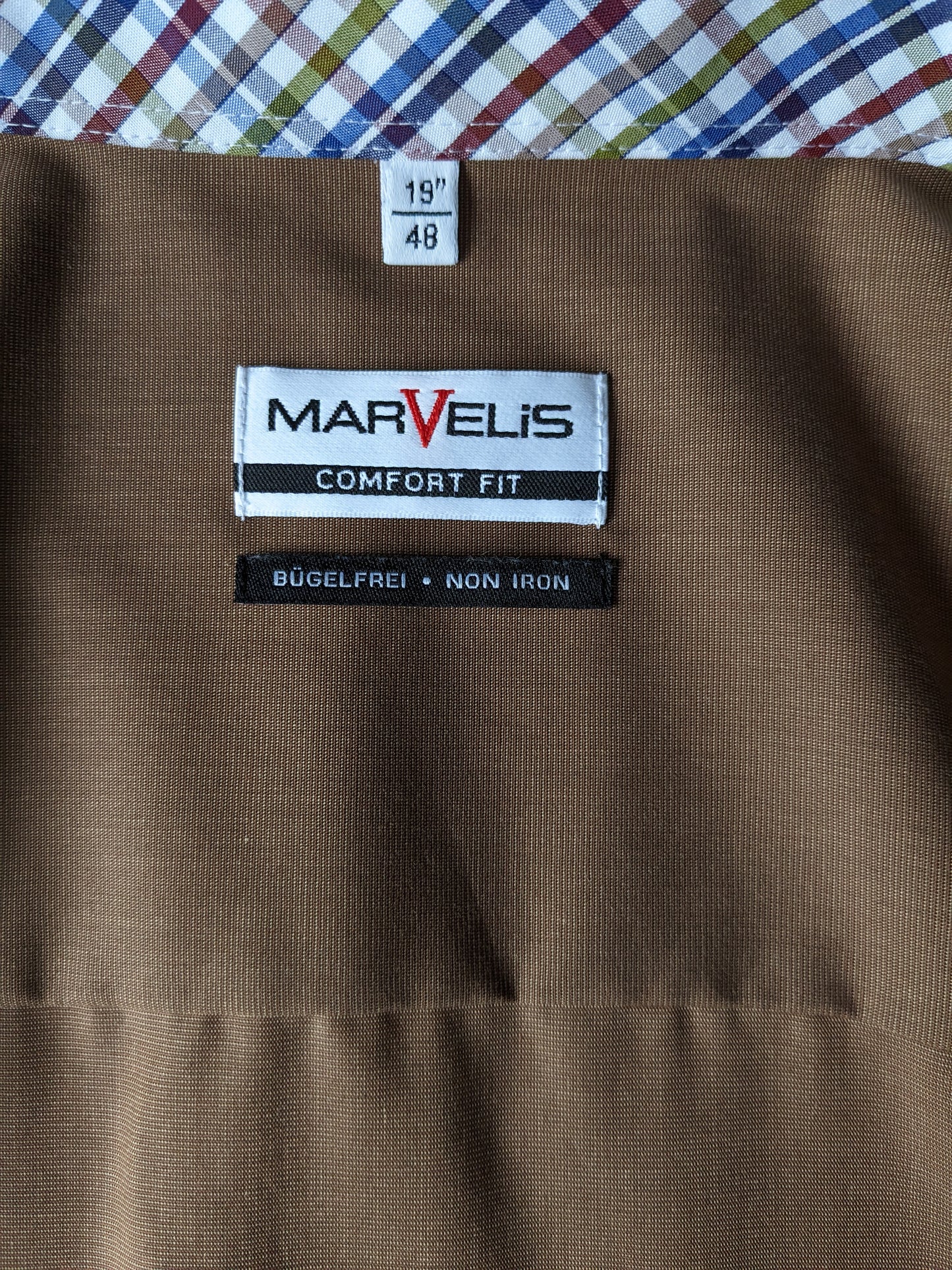 Marvelis overhemd. Bruin motief. Maat 2XL / 3XL. Comfort Fit.