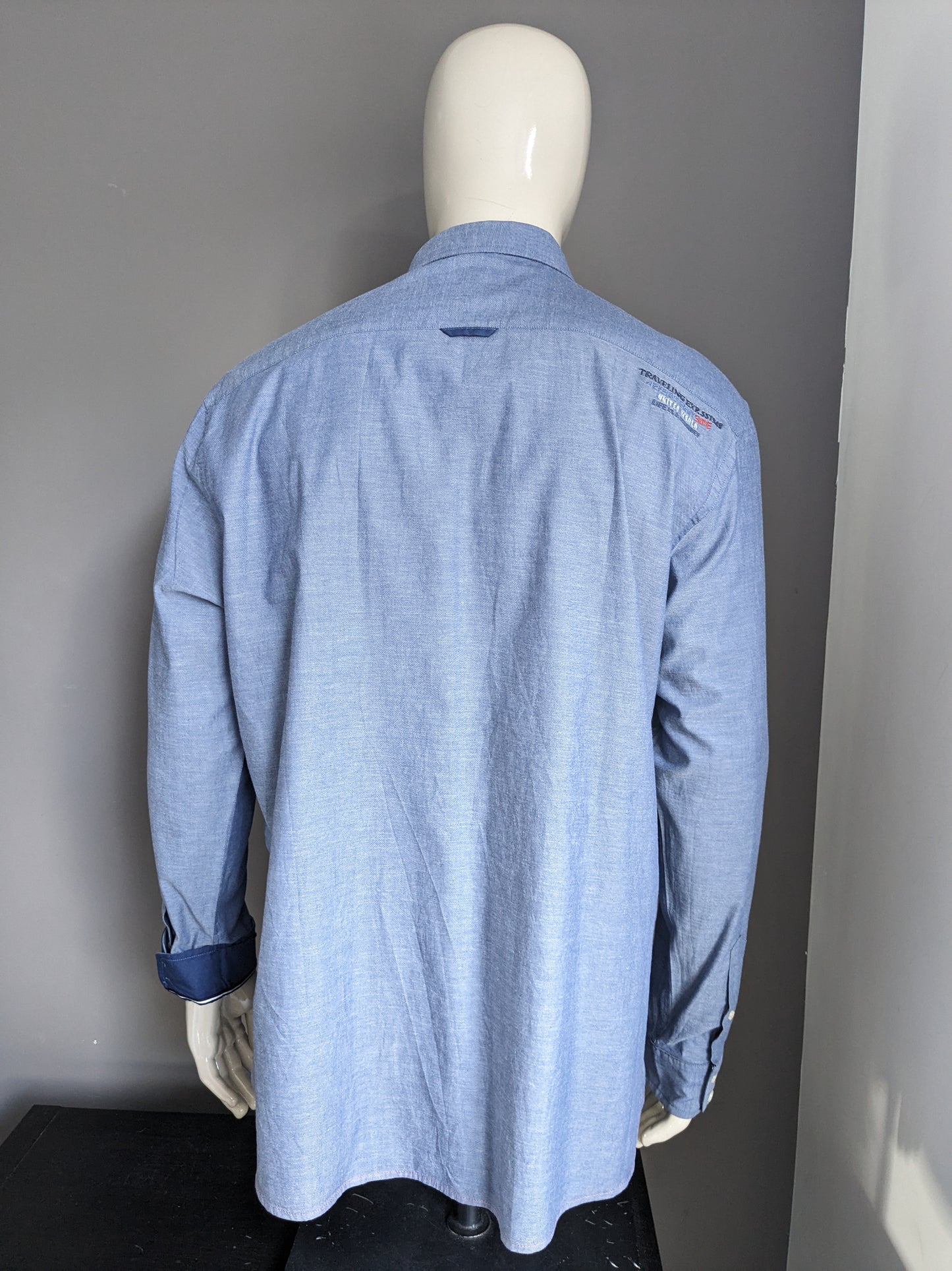Sastre e hijo camisa. Azul mezclado con aplicaciones. Tamaño 2xl / xxl.