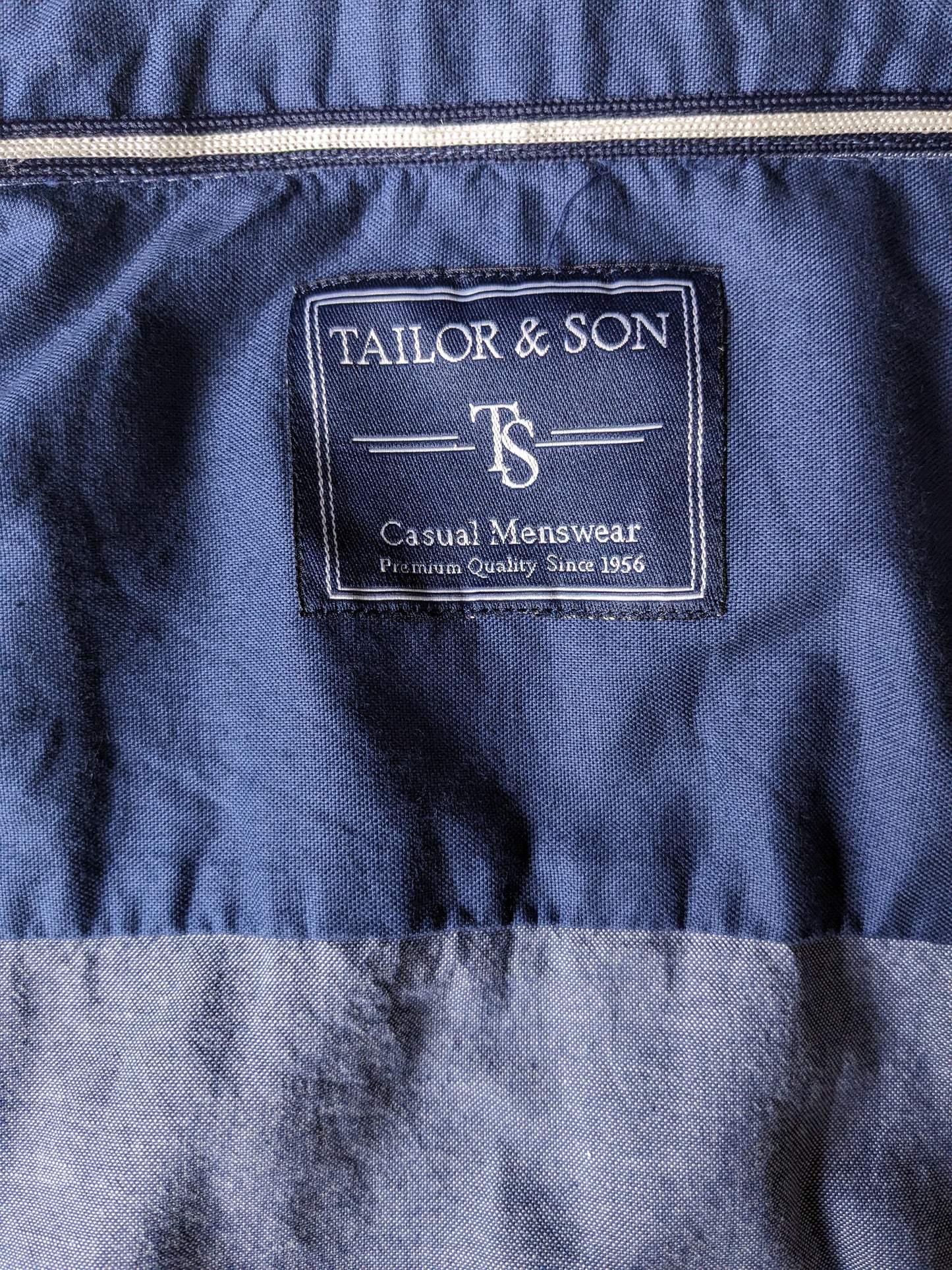Tailor & Son overhemd. Blauw gemêleerd met applicaties. Maat 2XL / XXL.