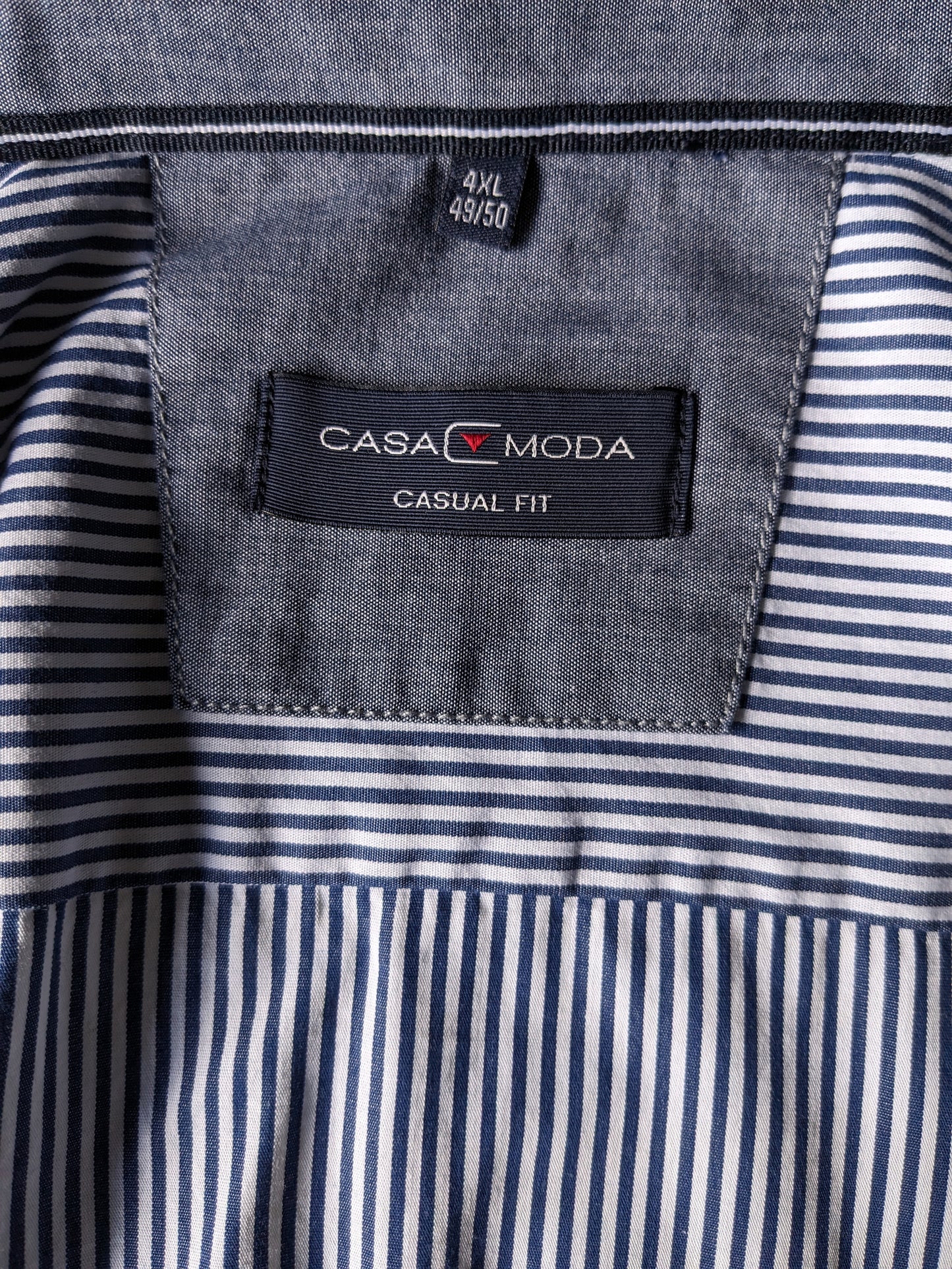 Casa Moda overhemd. Blauw Wit gestreept. Maat 4XL / XXXXL. Casual Fit.