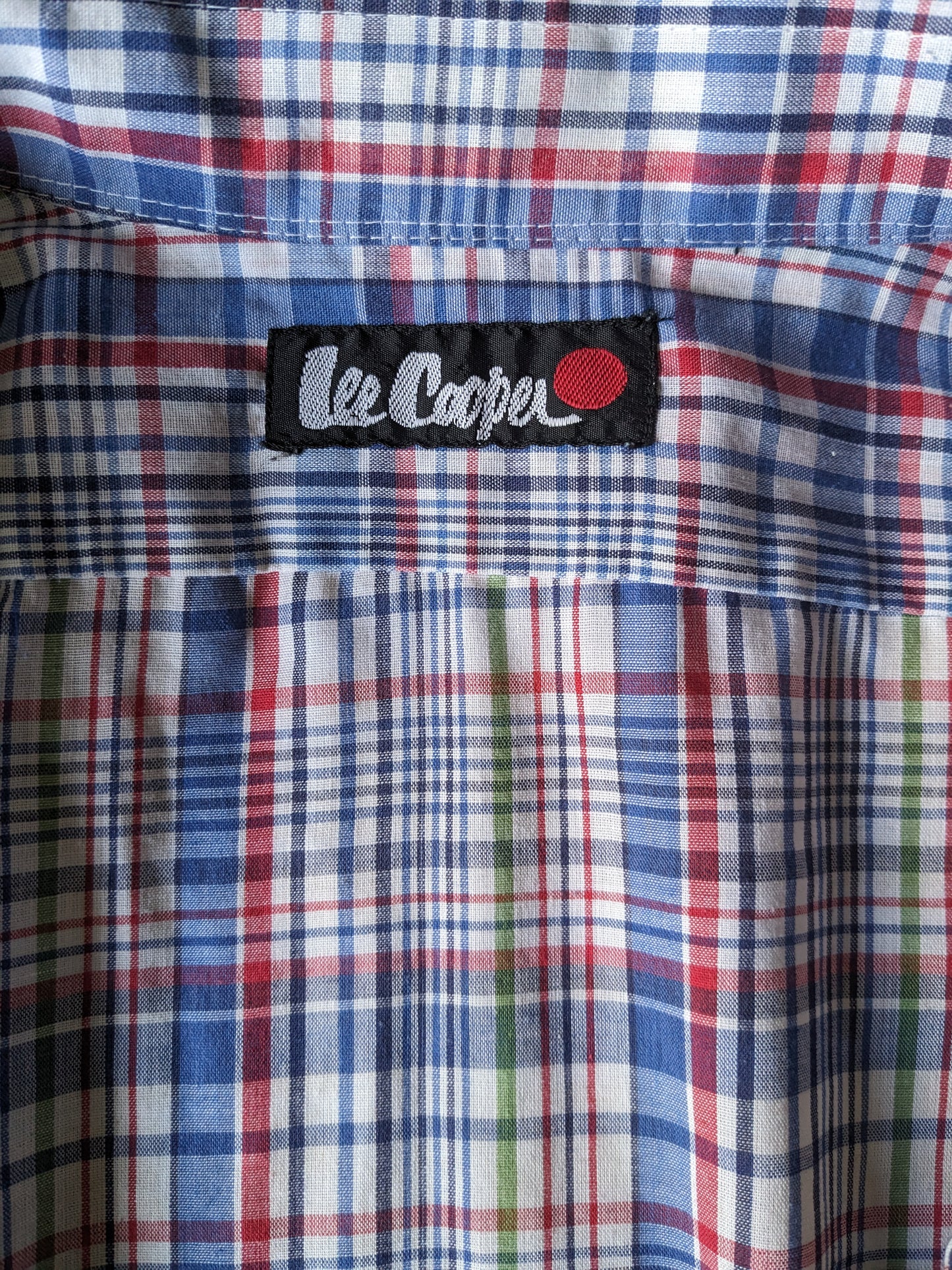 Vintage 70's Lee Cooper overhemd met puntkraag. Blauw Rood groen geruit. Maat L.