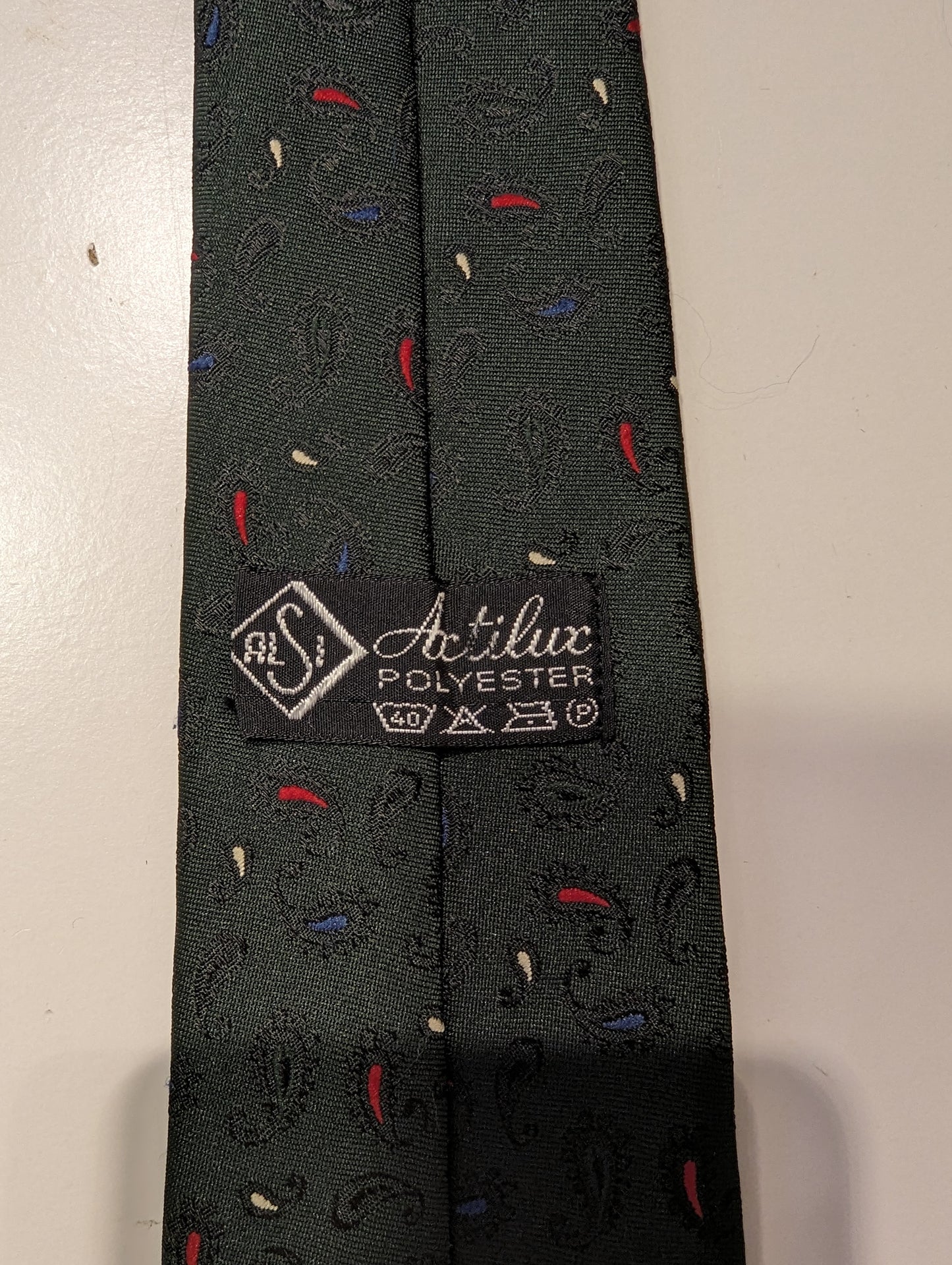Cravatta in poliestere vintage artilux. Verde con motivo.