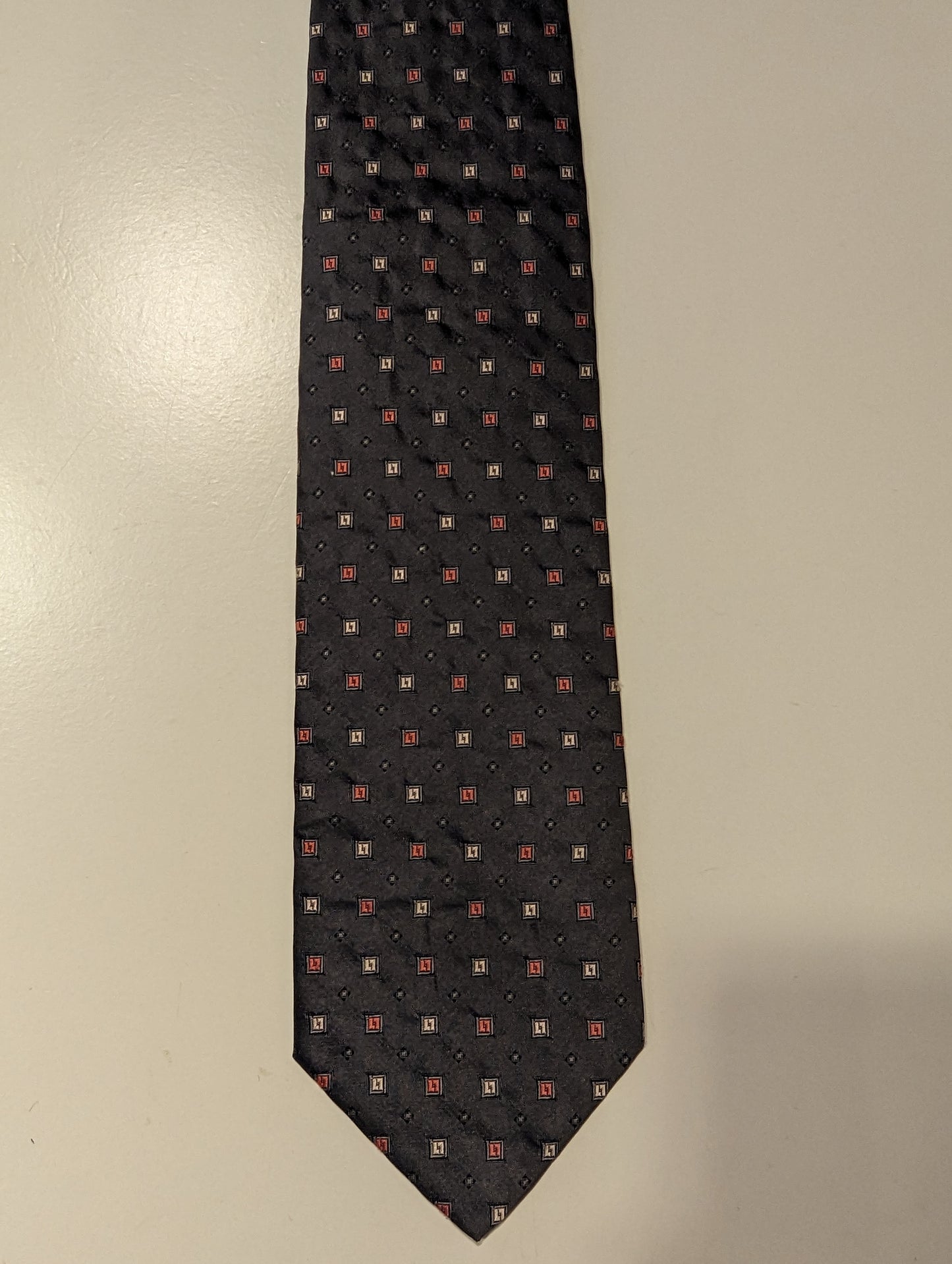 Vintage Selection zijde stropdas. Grijs glanzend motief.
