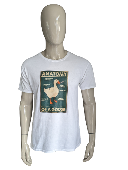 Goose Anatomy shirt. Wit met opdruk. Maat L.