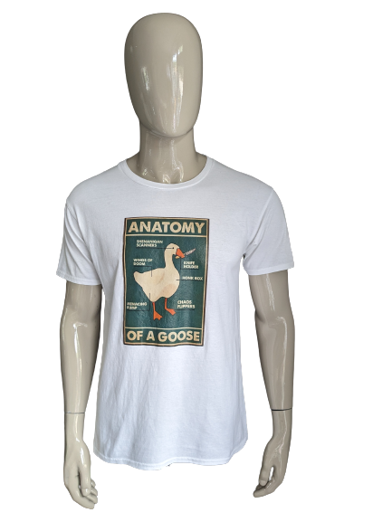 Goose Anatomy-Shirt. Weiß mit Aufdruck. Größe L.