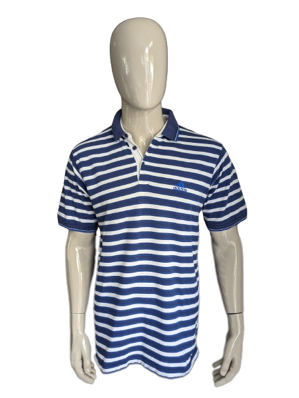 Vintage Adidas Polo. Blue white striped. Size L.