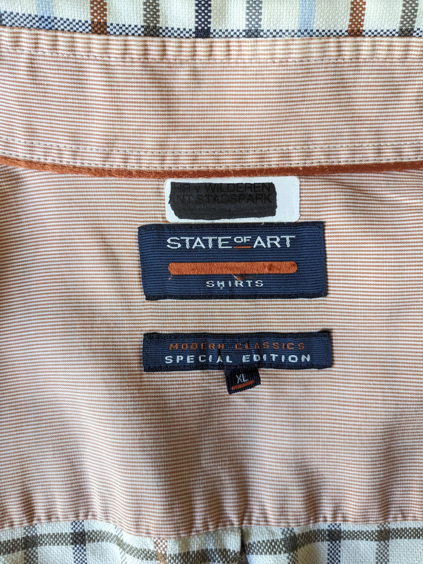 State of Art overhemd. Beige Bruin Blauw Grijs geruit. Maat XL. Modern Classis.