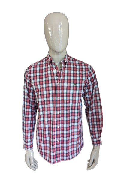 Lacoste shirt. Red gray white blue checked. Size 39 / M.