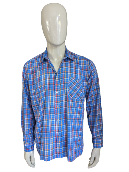 Vintage 70's Atelier overhemd. Blauw Rood Geel geruit. Maat XL.
