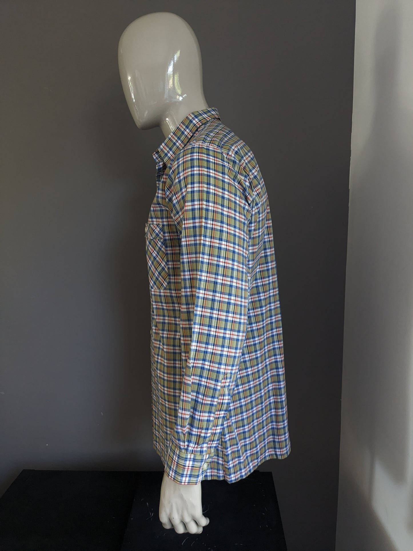 Vintage 70's Soldner overhemd. Groen Blauw Rood geruit. Maat 42 / L.