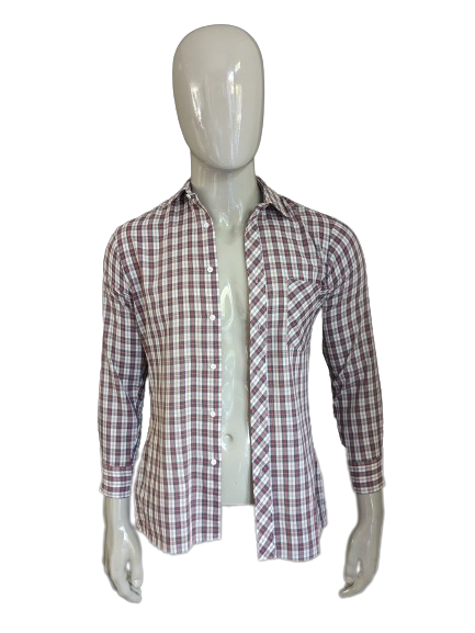 Vintage 70's Hilary tailed shirt. Red black pink checkered. Size 38 / S.