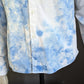Vintage 70's H.Landers overhemd met puntkraag. Blauw Wit Wolken en Bloemen print. Maat S.