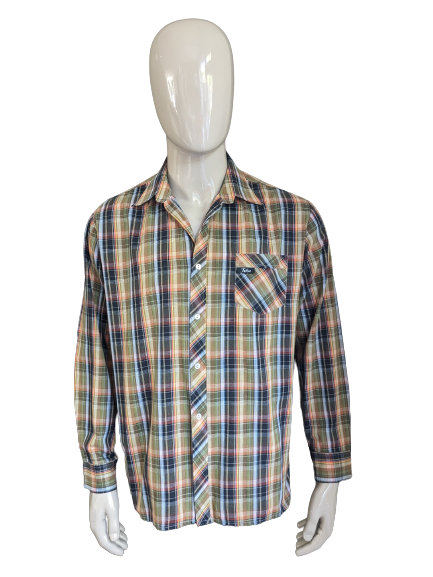 Vintage 70er Jahre Suinavan / Joka Hemd. Grün Orange Schwarz kariert. Größe 42/L - XL.