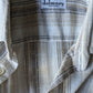 Vintage 70's Dalmory overhemd korte mouw en puntkraag. Beige Bruin gestreept. Maat M.