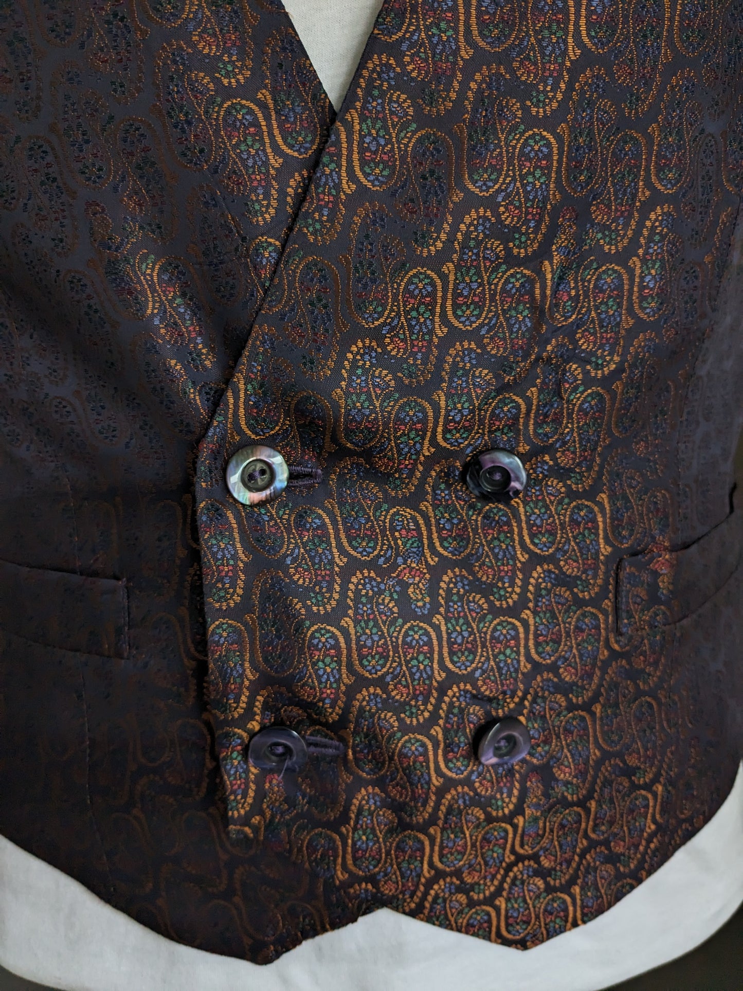 Double Breasted waistcoat. Purple brown shiny motif. Size S.