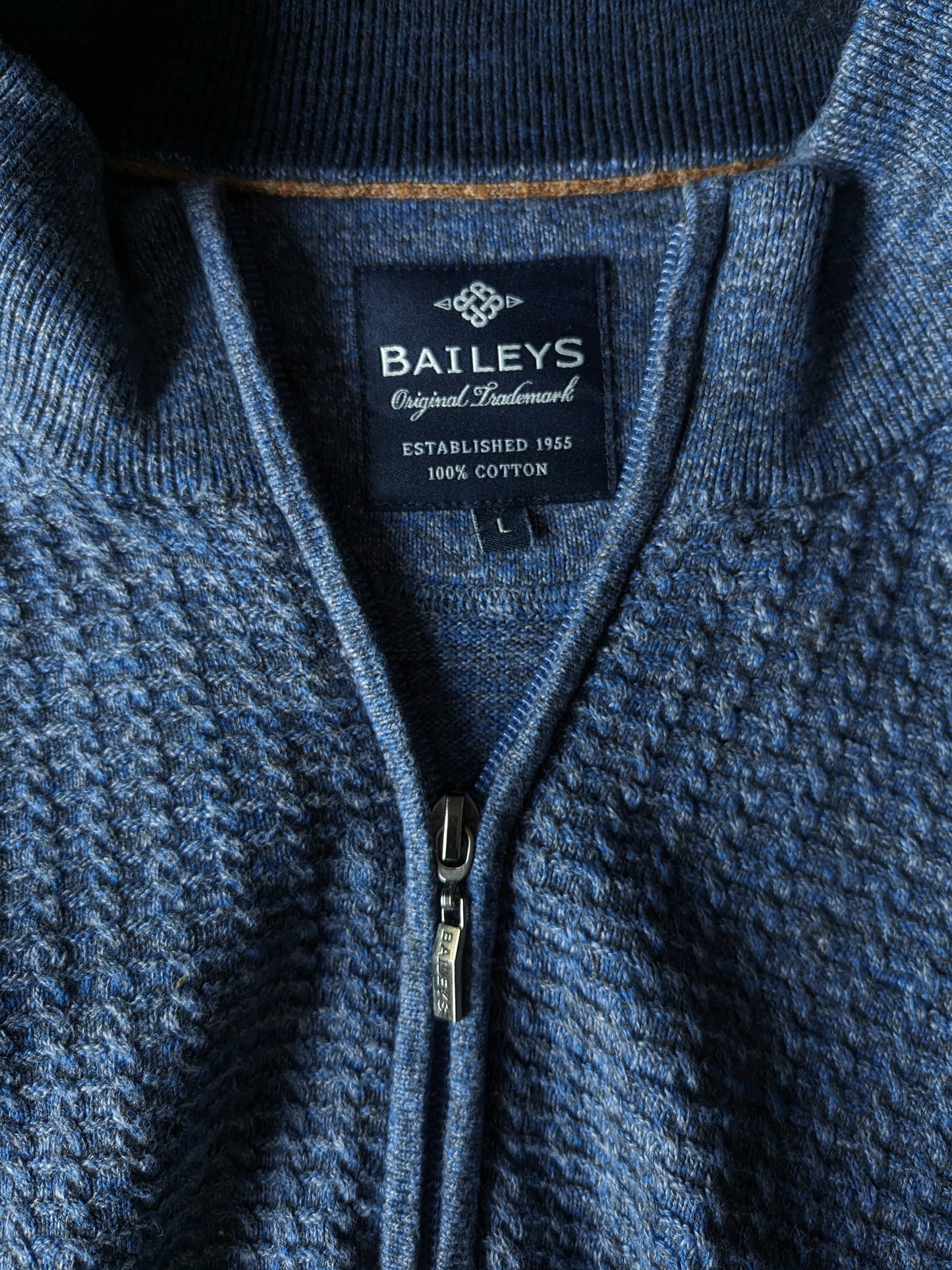 Baileys trui met rits. Blauw Grijs gemêleerd. Maat L.