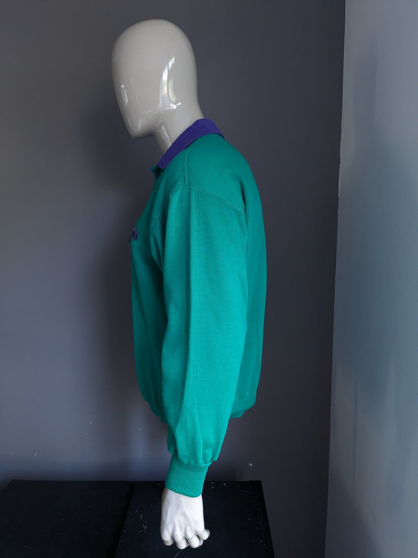 Vintage Sergio Tacchini Polo -Pullover mit Gummiband. Grün lila gefärbt. Größe xl.