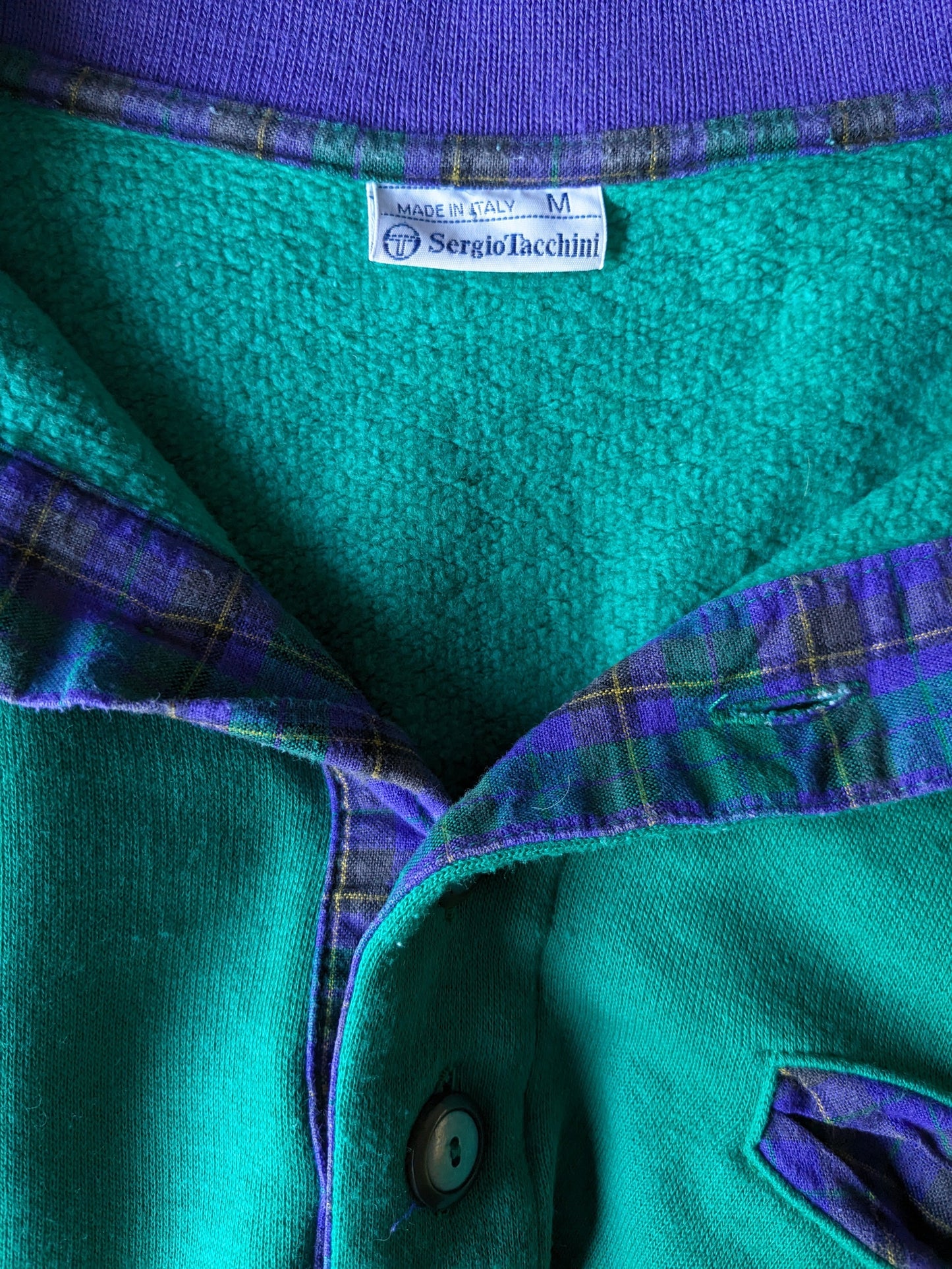 Magitore di polo Sergio Tacchini vintage con fascia elastica. Viola verde colorato. Taglia XL.