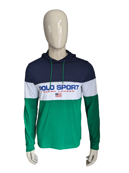 Polo Sport Ralph Lauren Sweat à capuche. tissu mince. Couleur blanc bleu vert. Taille M.