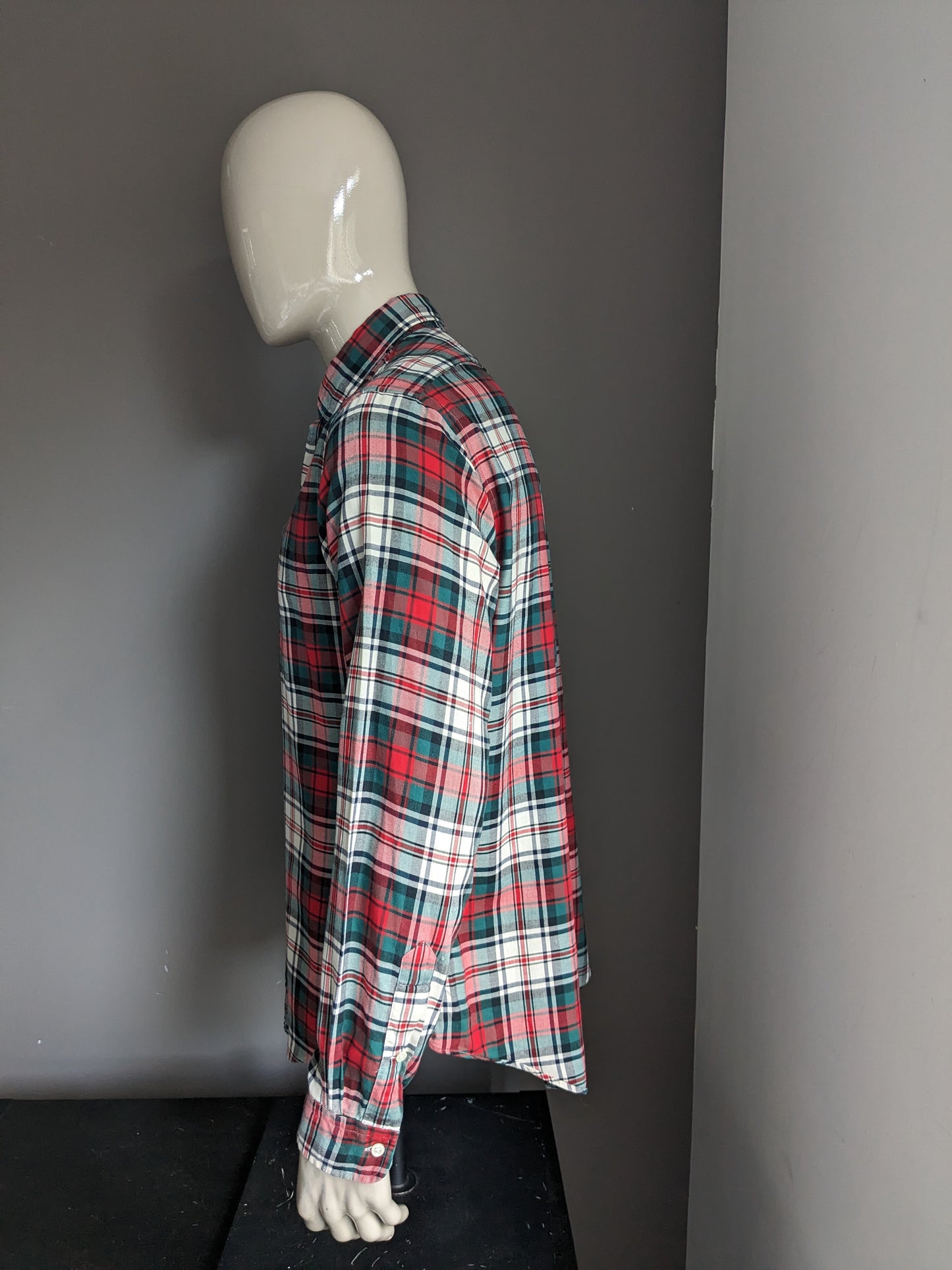 Polo by Ralph Lauren overhemd. Rood Groen Wit Zwart geruit. Maat L. Custom Fit.