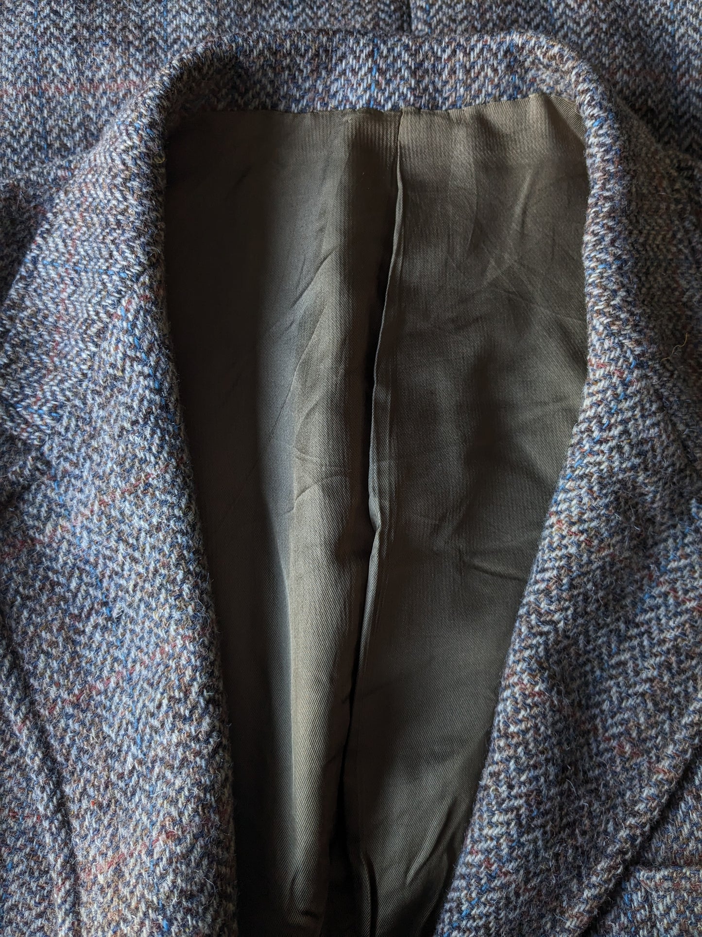 Giacca di lana pendleton. Moto di aborso di aringhe marrone con striscia blu rossa. Taglia 50 / M.