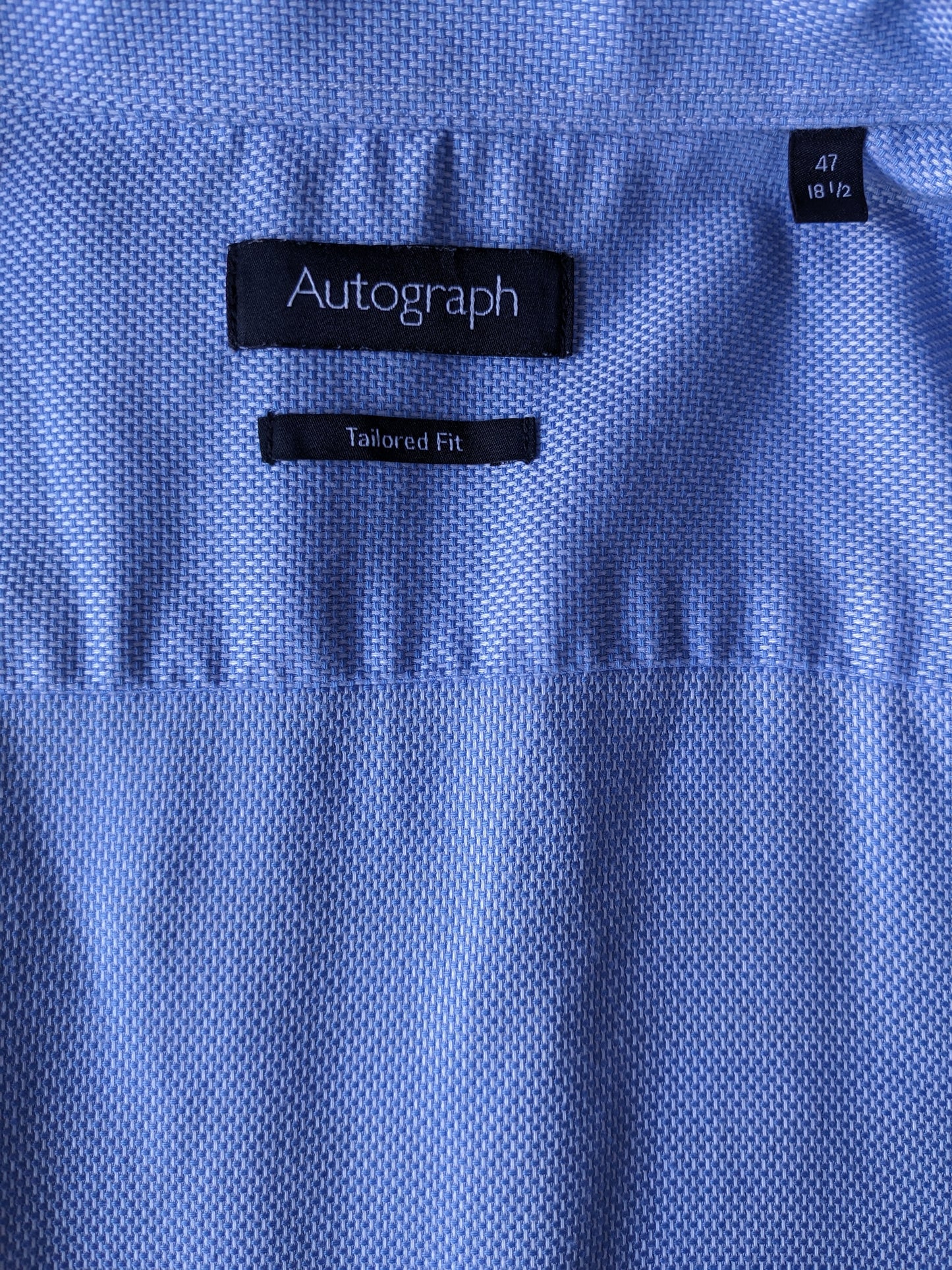 Chemise d'autographe. Motif blanc bleu. Taille 47 / 2xl-xxl. Coupe ajustée.