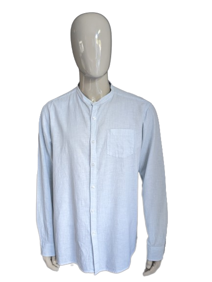 F&F Camisa de lino con cuello corto. Blanco azul rayado. Tamaño XXL / 2XL.