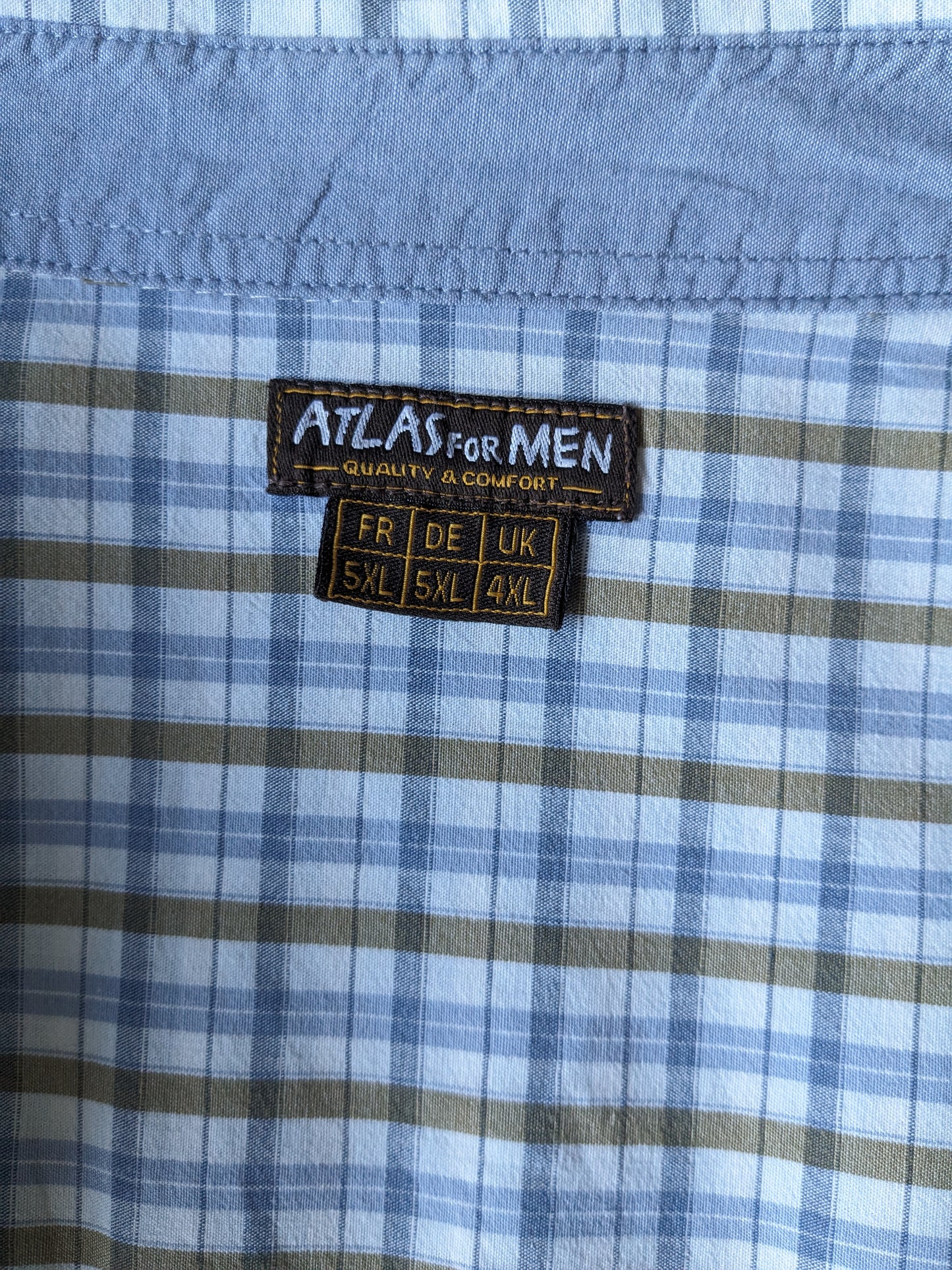 Atlas for Men overhemd. Blauw Wit Bruin geruit. Maat 5XL / XXXXXL.