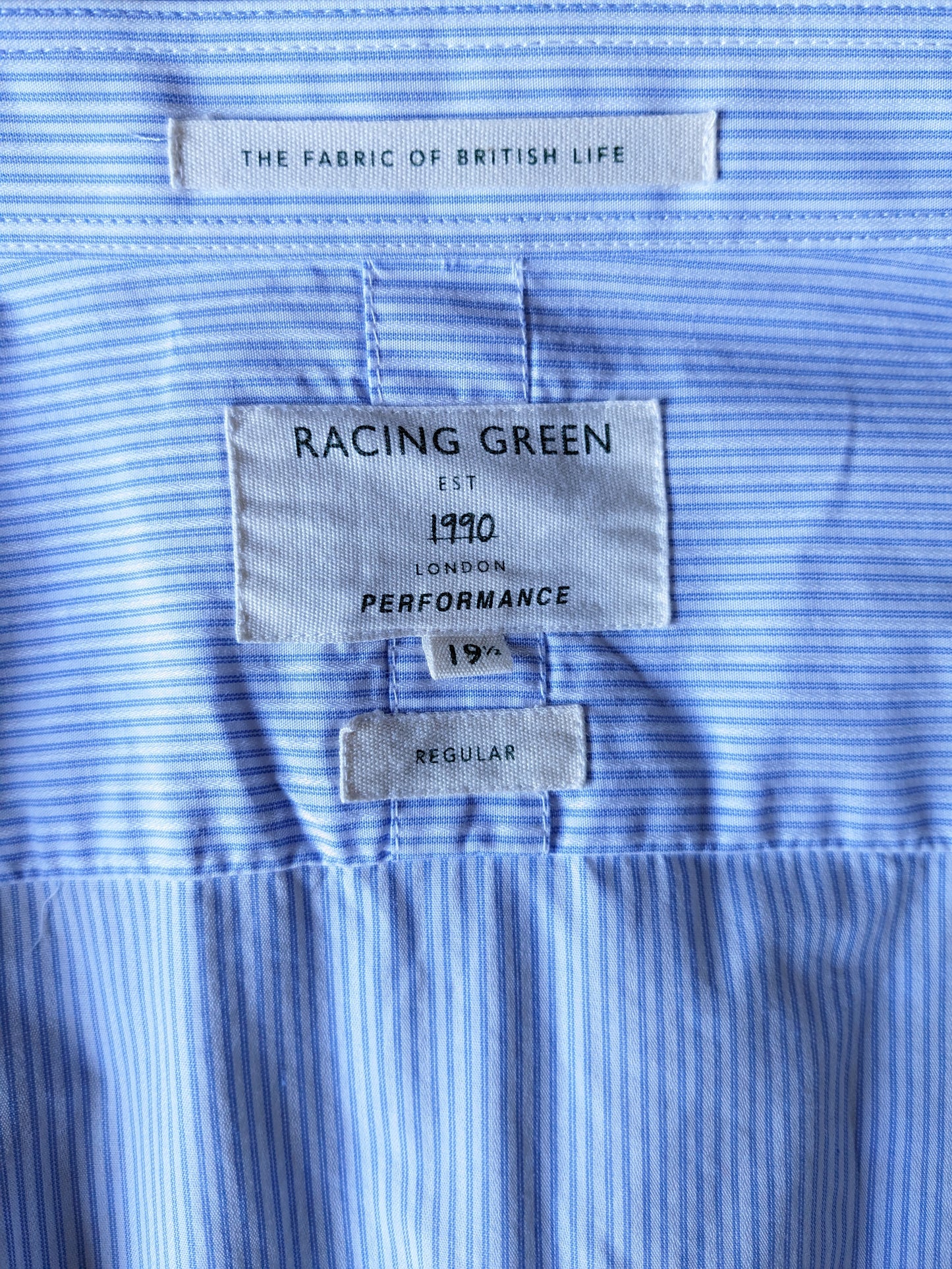 Racing Green overhemd. Blauw Wit gestreept. Maat 48 / 2XL-XXL. Regular Fit.