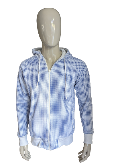 B Choix: Veste d'été Vintage Stüssy avec capuche. Blue blanc à carreaux. Taille L. Daadiding Sleeves.