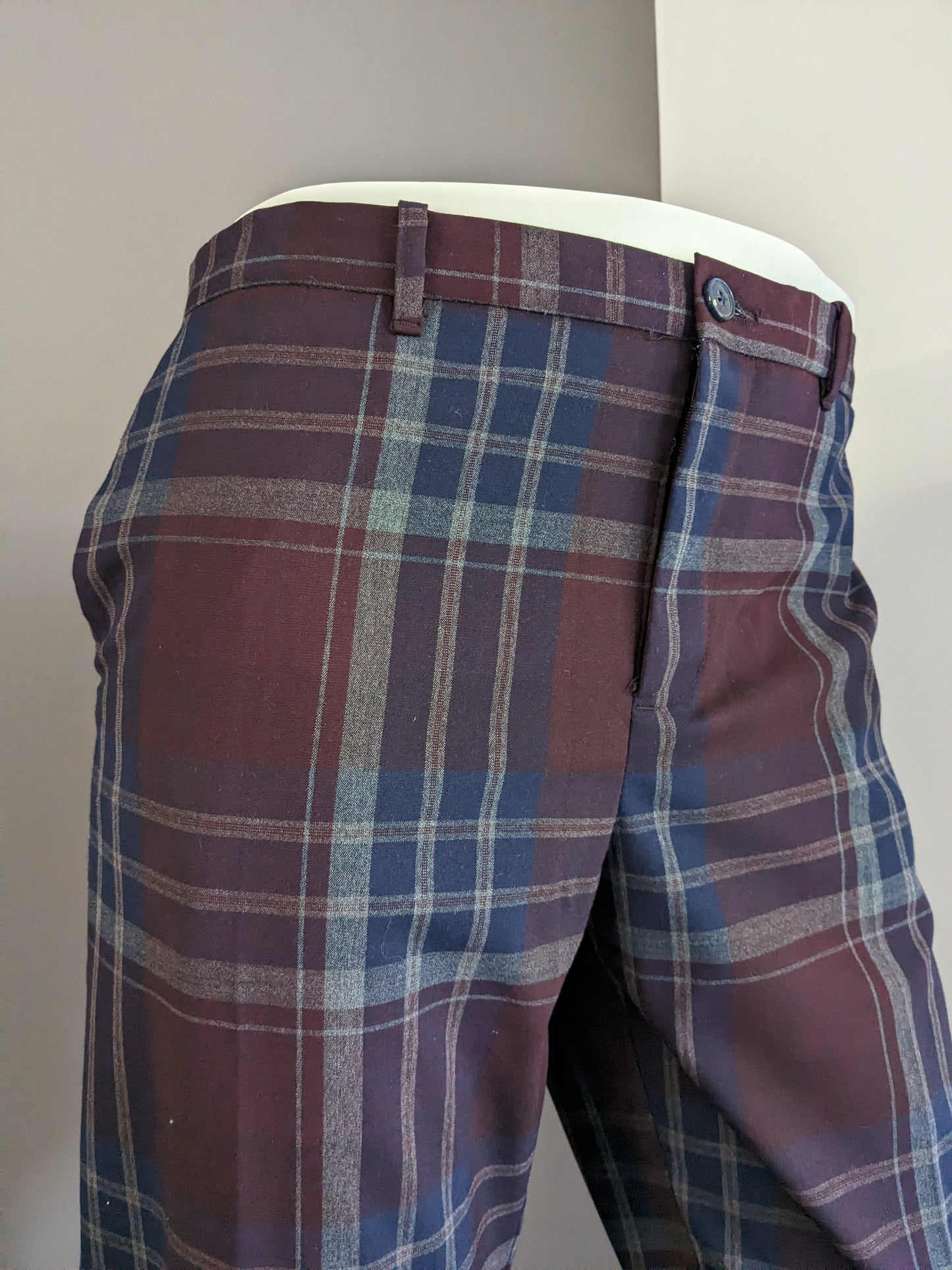 Angelo Litrico Pantalon. Vintage Look geruit. Bordeaux Blauw Grijs. Maat 54 / L. Body Fit.