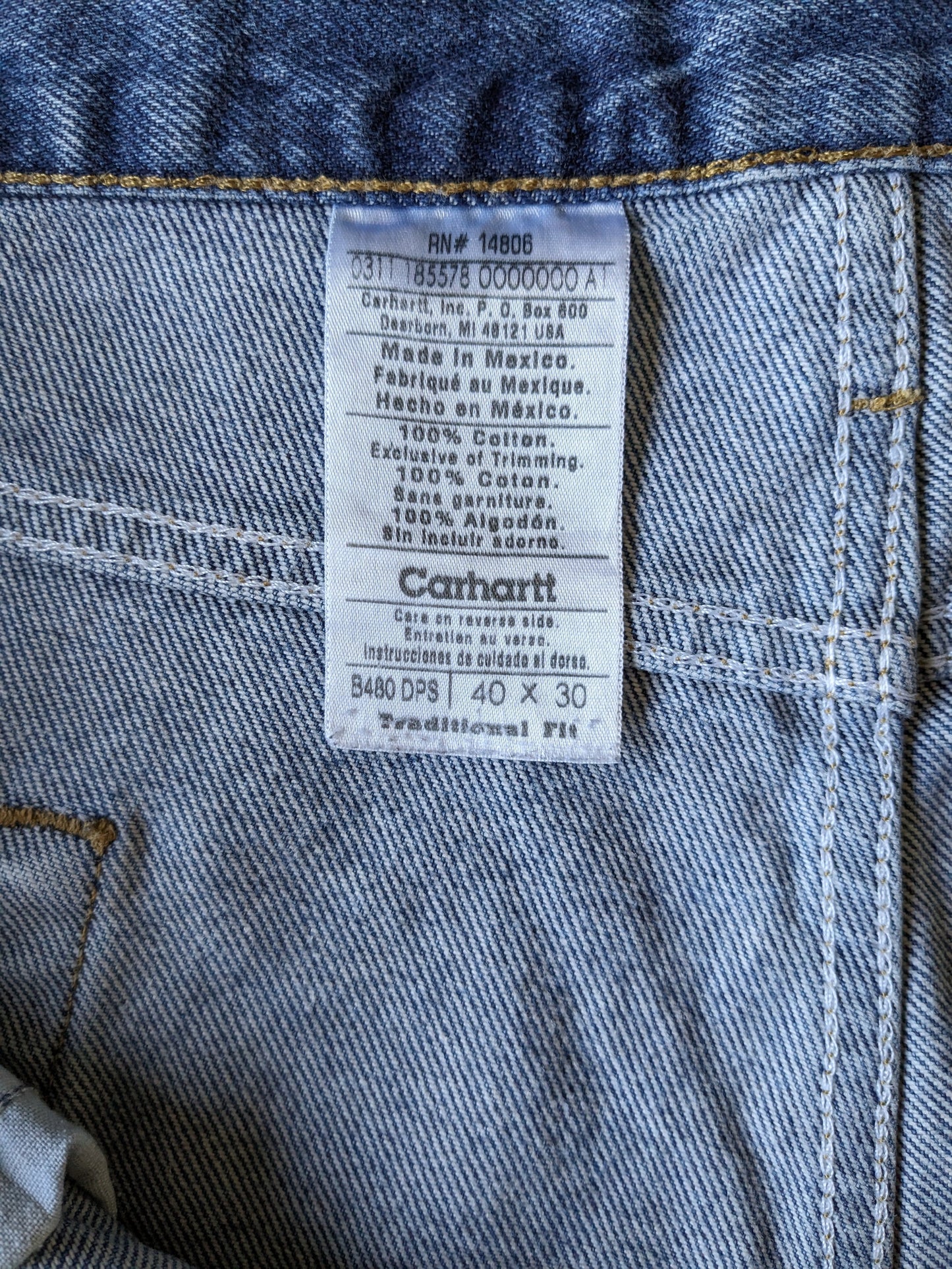 Carhartt jeans. Blauw gekleurd. Maat W40 - L30. Traditional Fit.