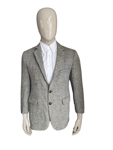 Manteau Vintage queue Harris Tweed Colbert. Motif gris beige. Taille 25 (50.m).