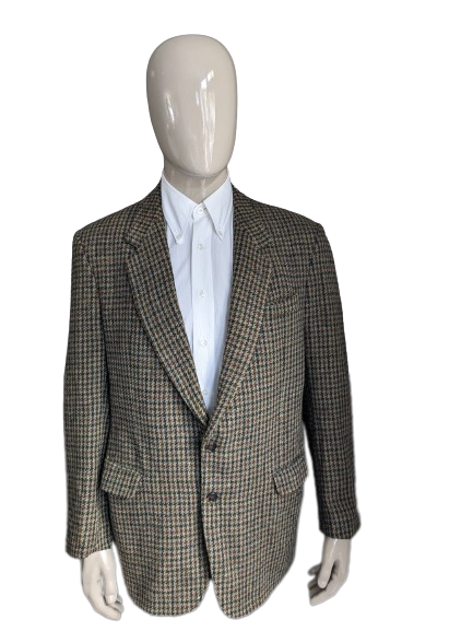Pierre Martin Vintage Harris Tweed Suit Jacket. Brown Green Blue Beige motif. Size 56 / XL.