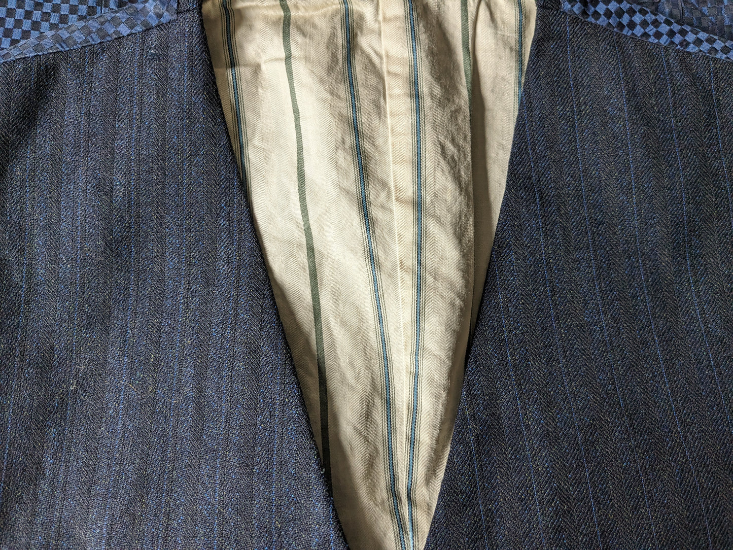 Waistcoat. Black Blue striped. Checked back piece. Size S.
