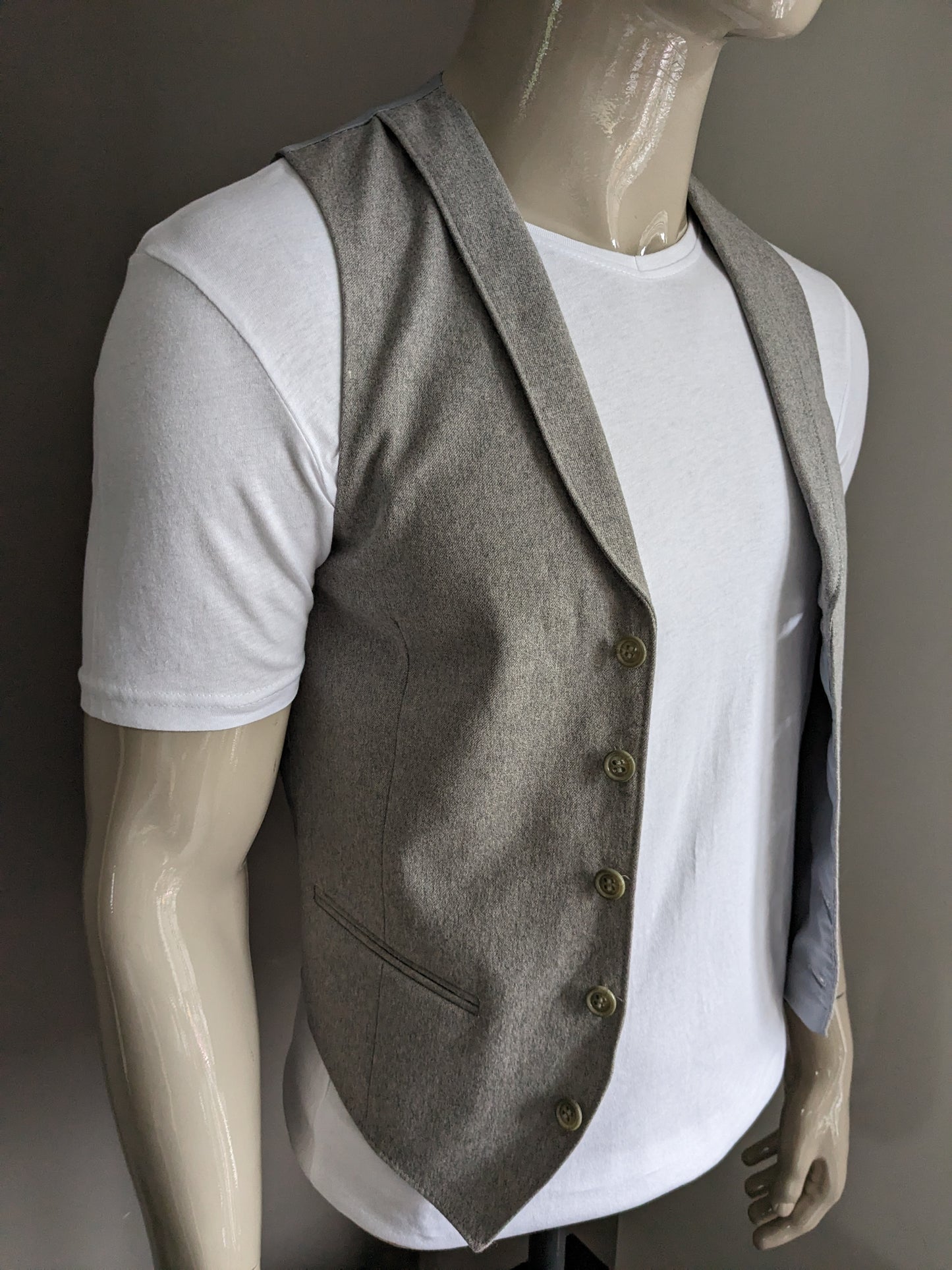 Woolen waistcoat with lapels. Light Gray mixed. Size XL.
