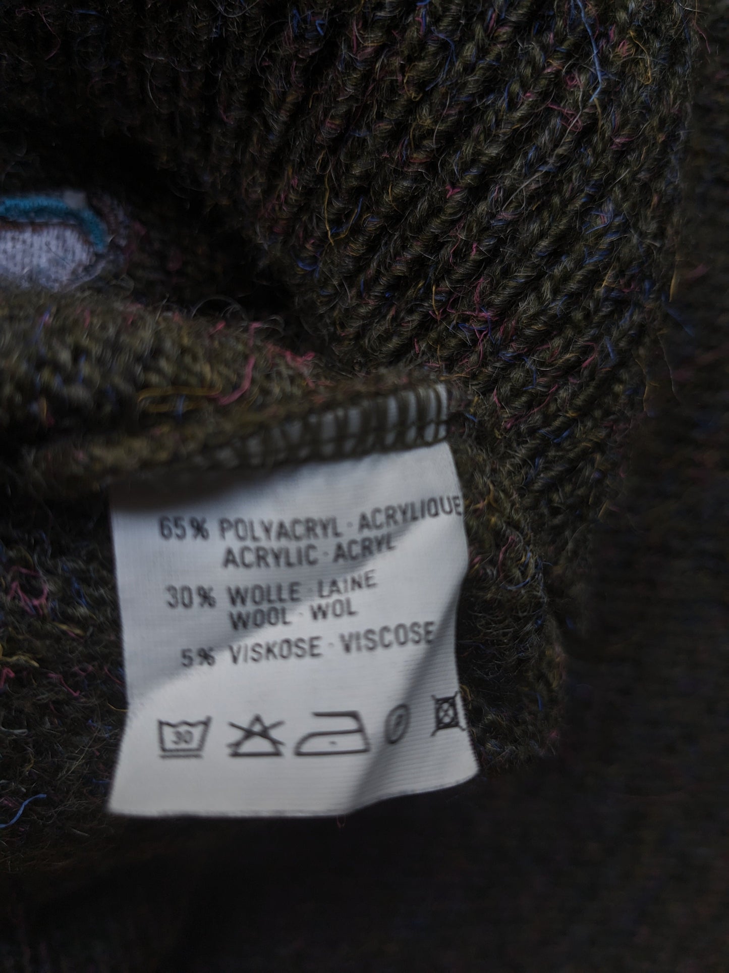 Magitore vintage di lana di Heim Ambrosius. Giallo rosa blu verde miscelato. Taglia L.