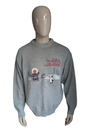 Vintage Jacques S. Lammwollpullover. Hellgrün-Weiß gemischt. Größe L/XL.
