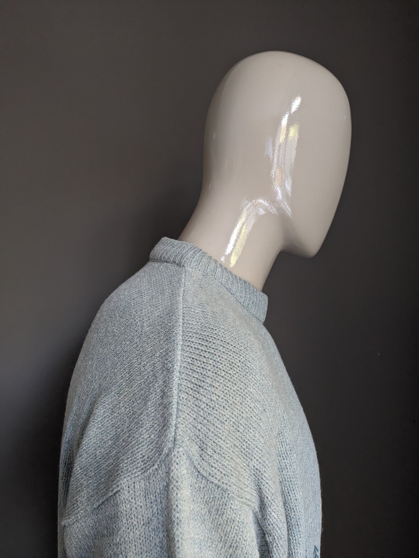 Vintage Jacques S. Lamswollen trui. Licht Groen Wit gemêleerd. Maat L / XL.